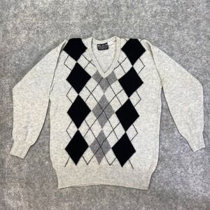 Vintage Peter Storm Lambswool Argyle V-Neck Sweater Made in Great Britain Mens L